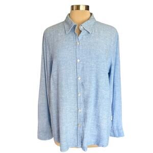 Orvis Light Blue Linen Blend Button Down Shirt Size XL Closet Staple Basic Fall